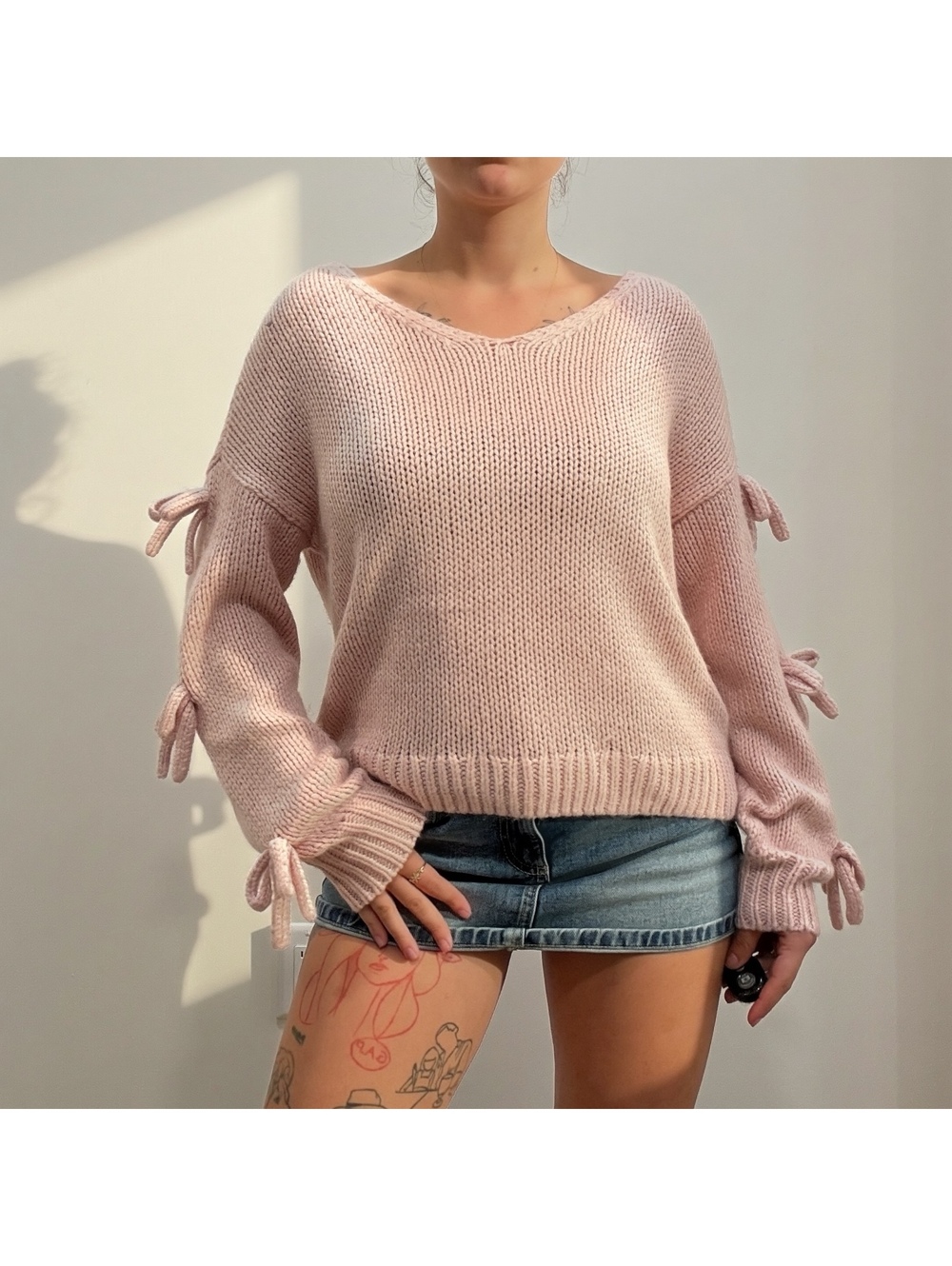 Hollister Pink Bow Sleeve Knit Sweater